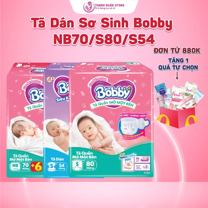Tã Dán Sơ Sinh Bobby Siêu Thấm Khô Thoáng Date Mới Nhất NB70+4 / S80+2 / M46 / M76