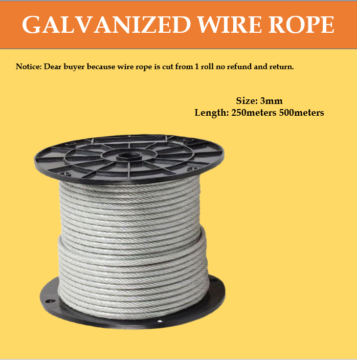 Twin Industrial Steel Cable 3mm 250m 500m Galvanized Steel Wire Rope