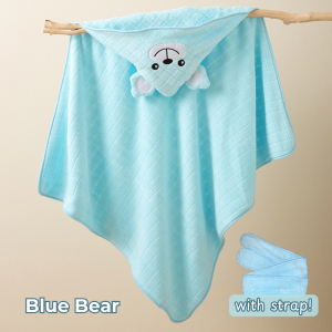 POM Baby Upgraded Hooded Bath Towel Velvet Swaddle Strap Blanket Kids Cute Design Capes