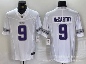 Berkualiti tinggi sulaman Jersey NFL Vikings Jefferson #18mccarthy # No.9 putih ungu warna tiga generasi sulaman ragbi bola seragam