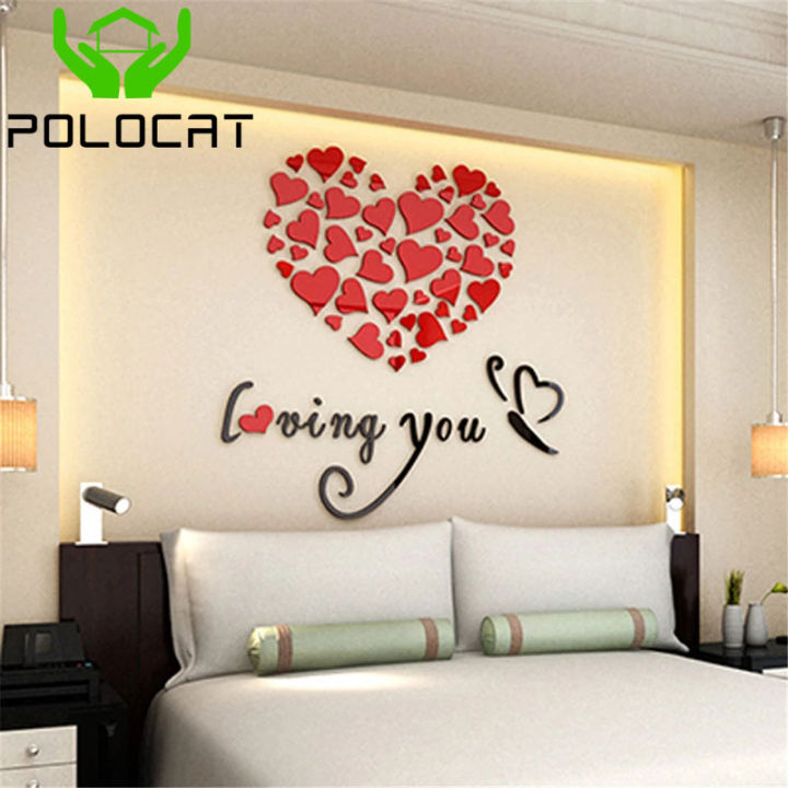 Polocat 3D Acrylic Love Heart Wall Stickers Romantic Art Craft ...