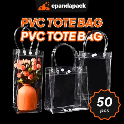 50pcs Transparent PVC Tote Bag Beg Plastik Cenderahati Clear Handle Bag Door Gift Hadiah Packaging
