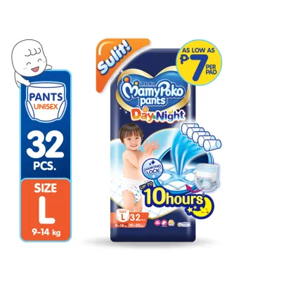 MAMYPOKO Day and Night Baby Disposable Diaper Pants Unisex Large 32 pcs