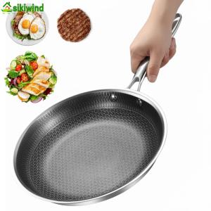 Large Deep Stir Wok Pan With Handle Universal Steak Cooking Pot Non-Coated Single Sided Honeycomb Skillet Suitable for Fried Egg Steak