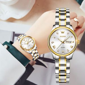 OLEVS 5563 Quartz Fashion Women Watch Gift Round-dial Stainless Steel Watchband Wristwatch Week Display Calendar Luminous
