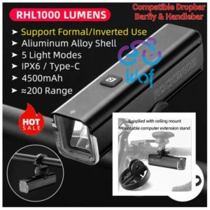 ROCKBROS RHL1000 Lampu Barfly Depan Sepeda Bicycle Front Light 1000LM RHL 1000 LM Lumen 1000Lumens Bike Light 1000Lumen RechargeableWaterproof Type-C Bicycle Headlight Smart Protection 4500mAh Long battery life Multiple Installation Method
