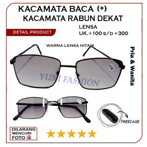 Kacamata Lensa Plus Rabun Dekat Frame Besi Ada Nosepad Gaya Retro Keren LENSA HITAM ANTI SILAU - TEREDIA UKURAN +1.00 S/D +3.00 - Fashion Pria Dan Wanita