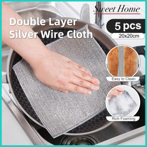 [10pcs/set] Double Layer Silver Wire Cloth Kitchen Stovetop Pots And Pans Mesh Non-Stick Oil Cleaning Cloth