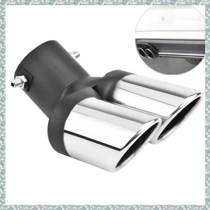 AutoBizarre Stainless Steel Silver Square Shaped Pipe Car Exhaust Tail Muffler Grilled Silencer Tip Car End Pipe Tail Exhaust Show Pipe (Silver Square Pipe Curved Bent)