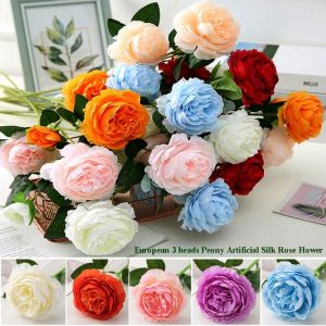 MUSCLEX Multicolors 3heads Peony European 488cm/65cm Bridal Bouquet Flowers High Quality Artificial Silk Rose Flower Home Decorations