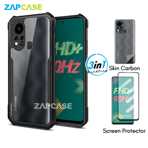 3in1 Case Infinix Hot 11S Armor Fushion Casing Free Tempered Glass Dan Skin Carbon