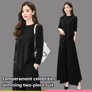 Womens wide-leg pants suit slim casual temperament two-piece culottes