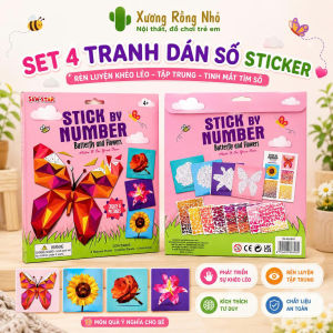 Tranh Dán Số Sticker By NumBer Bufterfly And Flowers Cho Bé Học Số Và Rèn Khéo Léo Tranh Bóc Dán Số