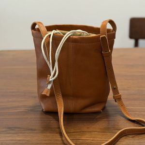 BeeGreen Women High Quality Genuine Leather Shoulder Bag Mini Bucket Bag Vintage Drawstring Sling Bag