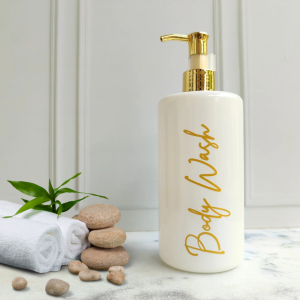 Botol Sabun Cair Aesthetic Pump Amber Putih Gold Signature