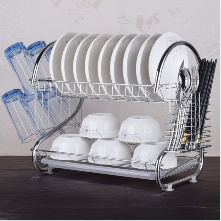 2 Layer Stainless steel Kitchen Shelves Dish Rack Dish Drainer Storage Rack Drain Dish Kitchenware home Lazada PH