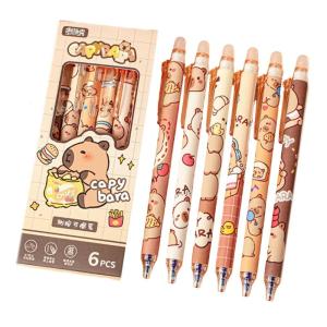 6 miếng phim hoạt hình có thể thu vào bút gel xóa được mực xanh 0.5mm khô nhanh để viết nhật ký dụng cụ viết văn phòng