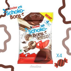 Kinder schoko bons crispy น้ำหนัก 22.4g ในถุงมี 4ห่อแยกชิ้น สินค้านำเข้าจากอินเดีย BBF.24/12/26