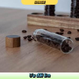 SHNGki Hạt lưu trữ bằng gỗ kín hộp Barista công cụ Quà Tặng hạt cà phê lưu trữ container ống thủy tinh với công cụ gỗ đóng chai Ống