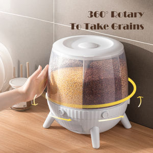 Vision 360° Rotating Rice Bucket Multi-Grid Sealed Rice Storage Container Household 10KG Grains Flour Sealed Dispenser Food Separated Storage Box Measurable Container Anti-moisture and Insect-Proof