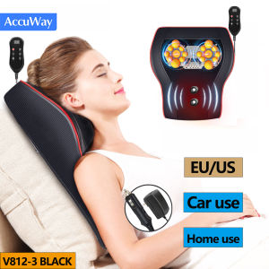 AccuWay Neck Massager 16 Roller Kneading Heating Back Support Massager Pillow with 12V Car Adpater Electric Body Massage Machine for Car Home Office