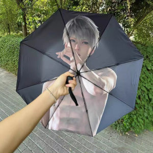 AM Htg Love And Deepspace Sylus ร่มอัตโนมัติพับร่มกันฝนกาวสีดําป้องกันแสงแดดป้องกันรังสียูวี MA