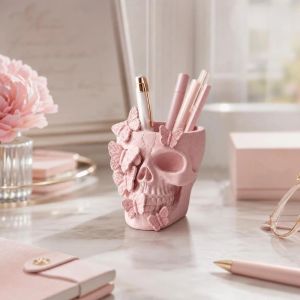 FORTUNESS Gothic Butterfly Skeleton Statue Funny Home Decorations Halloween Skull Ornaments Unique Decor Vase Desk Organizer Halloween