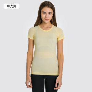 จัดส่งจากจีน [2025] ฤดูร้อน ฟิตติ้งสลิม คอกลม ระบายอากาศได้ ไม่มีรอยต่อ กีฬา T ชุดวิ่งฟิตเนสโยคะแขนสั้นสำหรับผู้หญิง S20673.8