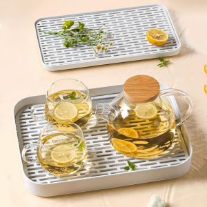 【Ganggang】พร้อมส่งถาดคว่ำแก้ว 2 ชั้น ที่คว่ําแก้ว มีตะแกรงรองน้ำ ระบายน้ำ การจัดเก็บบนโต๊ะอาหาร