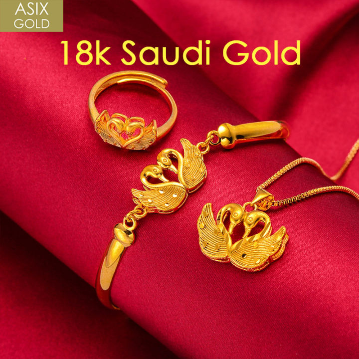 Limited Edition 2023 New Arrival Best Jewelry Gift for Women ASIX GOLD 100%  Original 18k Saudi Gold Necklace Aesthetic Swan Jewellery Set for Wedding 