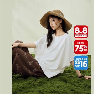 Giordano Women Knitted and woven texture round neck batwing sleeve loose T-shirt - High Quality Free Shipping 18326606