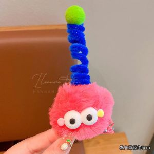 HANNAHKIDS Winter New Style Funny Cute Plush Big Eye Hair Clip Girls Fashion Sweet Hair Little Monster Accessories 可爱煤球扭扭棒发夹
