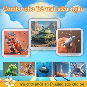 Đồ Chơi Xếp Hình 16 Khối 3D Nam Châm Từ Tính 2x2cm 6 Mặt 6 Hình Theo Chủ Đề Giao Thông Động Vật Biển Khủng Long