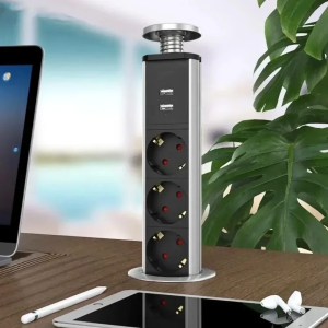 BERGARANSI Stop Kontak Meja Meeting kerja Tanam 3 lubang dan 2 port usb Pop Up Plug Socket PDU