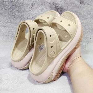 Giày dép crocs chuẩn xịn chống hôi chân nhựa tế bào êm mềm siêu bền đi mưa lội nước đi biển sandal crocs đế xuồng mega crush cao 8cm màu kem hồng