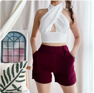 High Waist Casual Shorts For Womens Slim Fit Elastic A-Line Wear outside Hot Pants - JF160