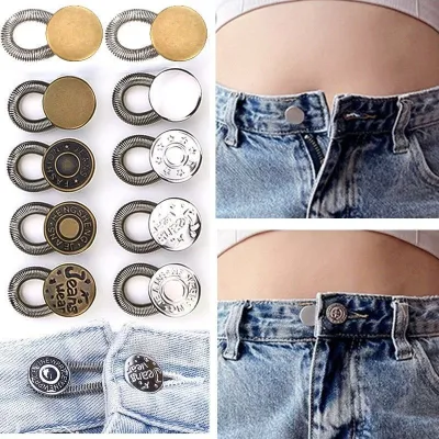 5pcs Metal Button Extender for Pants Jeans Free Sewing Adjustable Retractable Waist Extenders Button Waistband Expander