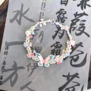 New Chinese antique butterfly woven hand rope exquisite mini flower bracelet light luxury high-end niche design jewelry