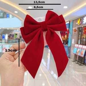 Jepit Rambut Wanita Bludru Double & Triple Bow Merah Import