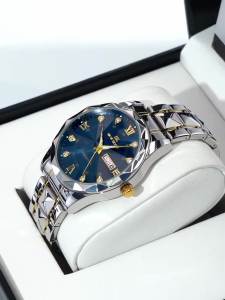 Men Watch Water Diamond Luxury Night Glow Double Calendar Quartz Movement 41mm Blue Gold Stainless Steel Fashion Business Watch