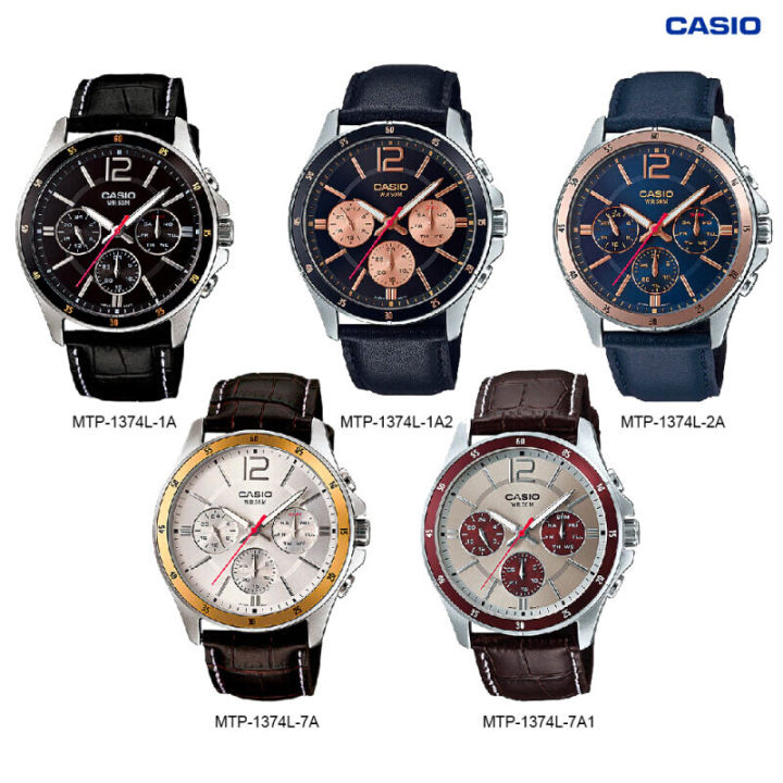 นาฬิกาข้อมือ Casio Standard men สายหนัง MTP-1374L Series MTP-1374L-1A ...