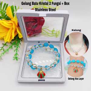 Kalung Batu Kristal Alam 2 Fungsi Korean Style Warna Kombinasi Anti Luntur Anti Karat StainlessSteel