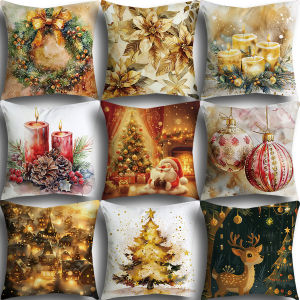 Christmas Pillowcase Single Pack 25 Styles Optional 40x40/45x45/50x50cm Gold Red Warm Tuning Santa Claus Elk Christmas Tree Garland Candle and Other Exquisite Patterns Sofa Cushion Cover Winter Home Decoration Pillowcase Holiday Gift Decoration Fabric Art
