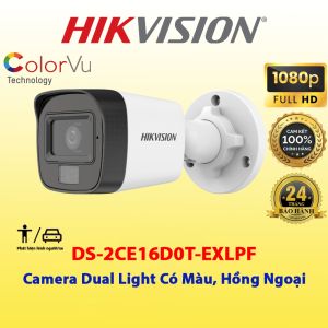Camera TVI chính hãng Hikvision đèn kép Hồng Ngoại & Ánh Sáng Trắng (3 chế độ thông minh) DS-2CE16D0T-EXLPF