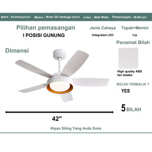 42-inch ceiling fan variable frequency fan modern simple ceiling fan light commercial villa restaurant living room fan light ABS white fan blade fan silent pure copper DC motor ceiling fan with light