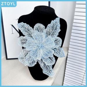 ZTOYL  Sequin Beaded Flower Collar Applique White Lace Embroidered Patch Corsage DIY Decorative Wedding Dress Clothing Accessories