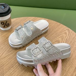 [Free Shipping] WomenS Thick-Soled Rhinestone Flip-Flops New Summer Style Retro Design Fashionable And Versatile Non-Slip Soft-Soled Beach Sandals
