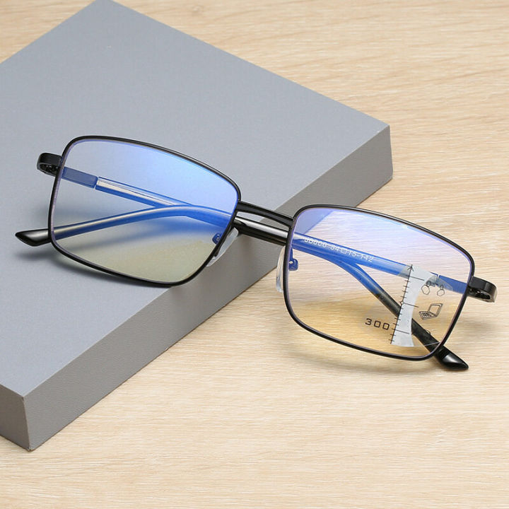 3 In 1 Progressive Multifocal Reading Glasses Men Anti Blue Light