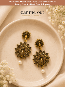 [SG] Vintage Peacock Pearl Drop Earrings | Antique Gold Statement Earrings | Peacock Floral Earrings | Ethnic Boho Earrings | ear me out (EMO-56)