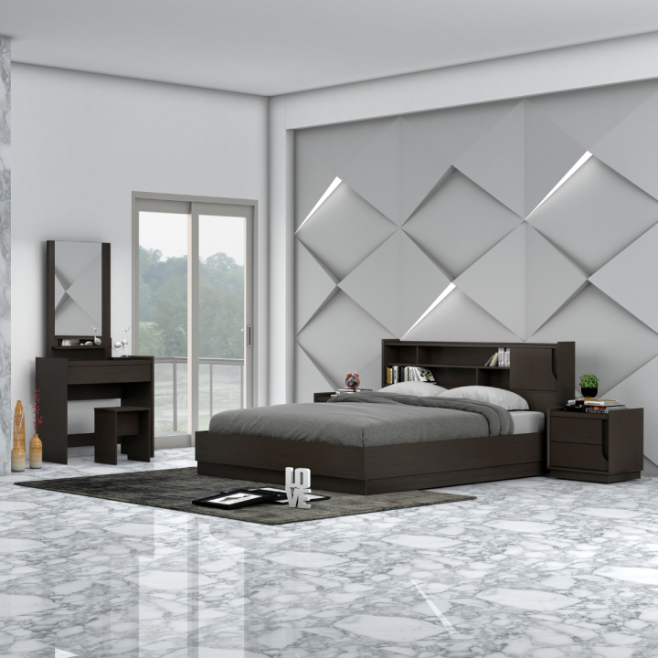 [High Quality ] Modi Wenge Bedroom Set Bed Frame Headboard Wardrobe